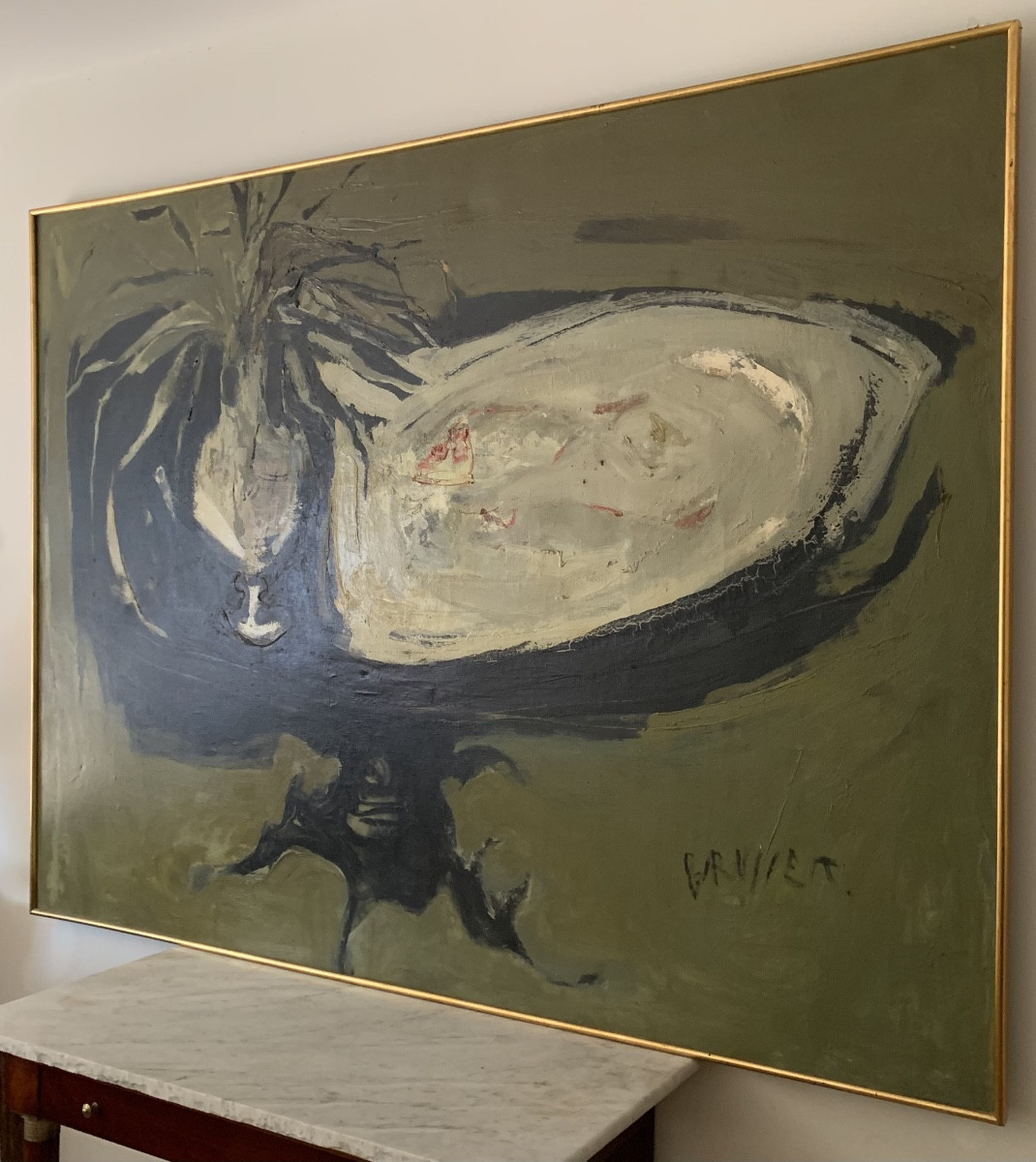 Grande Huile Sur Toile, Nature Morte Par Jean-Paul Brusset, Années 1950/60-photo-3