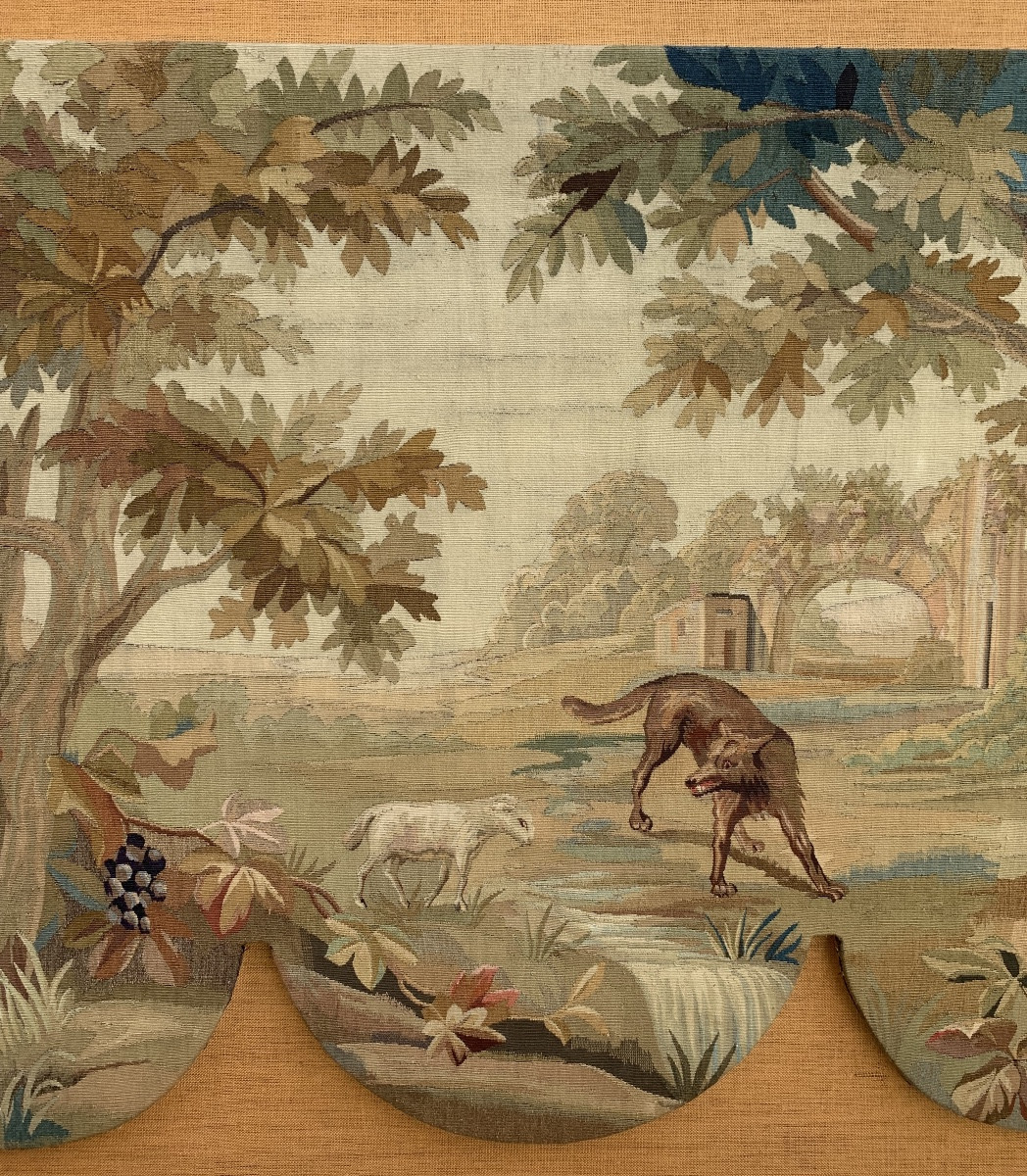 Aubusson Tapestry Valance Top, The Wolf And The Lamb, 18th Century-photo-3