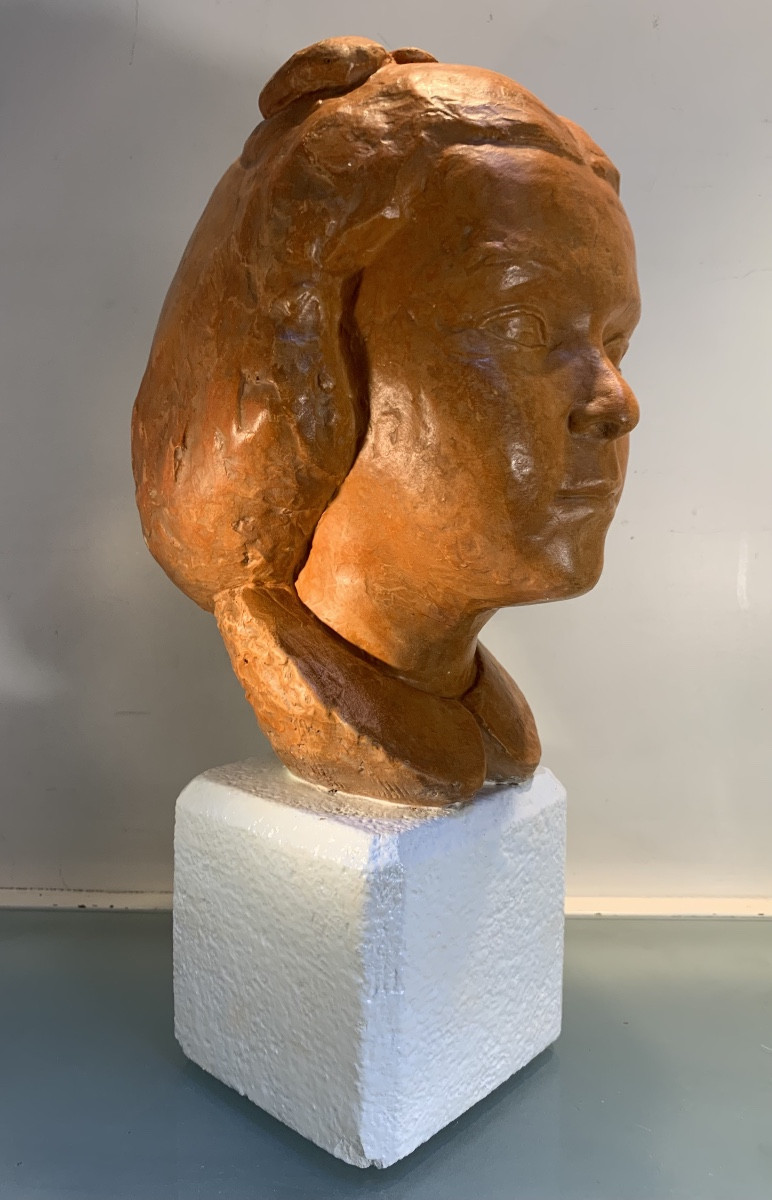 Tête De Jeune Femme, Plâtre D'Atelier Signé Thiollier, Années 1930/1940-photo-4