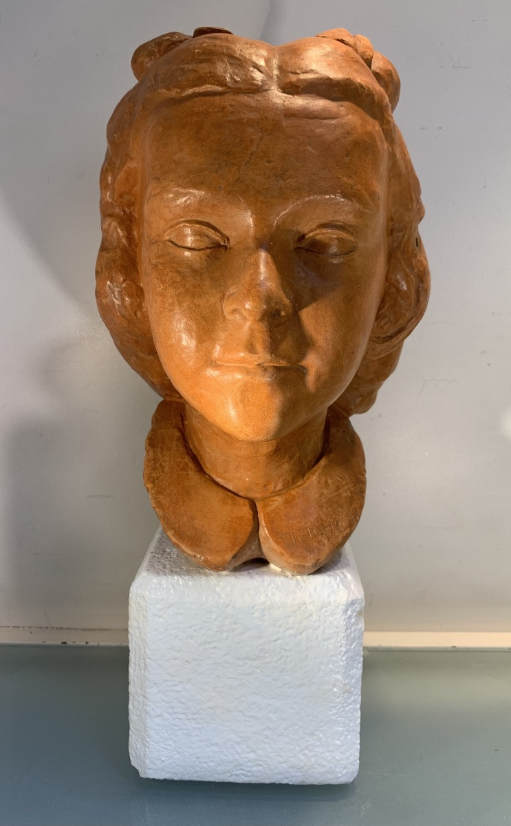 Tête De Jeune Femme, Plâtre D'Atelier Signé Thiollier, Années 1930/1940