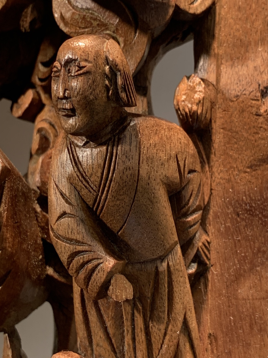 Panneau Chinois En Haut Relief, Bois Sculpté, Epoque Fin XIXème/Début XXème-photo-5