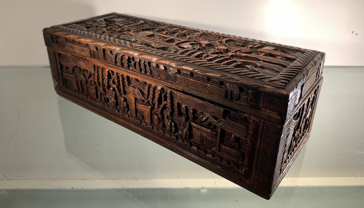 Chinese Cantonese Box In Sental Wood, 19th Century-photo-2