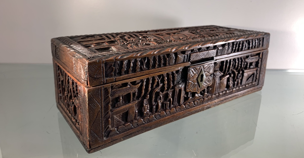 Chinese Cantonese Box In Sental Wood, 19th Century-photo-4