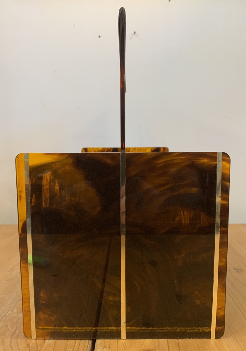 Tortoiseshell-style Plexiglass Magazine Rack, France, 1970s-photo-1