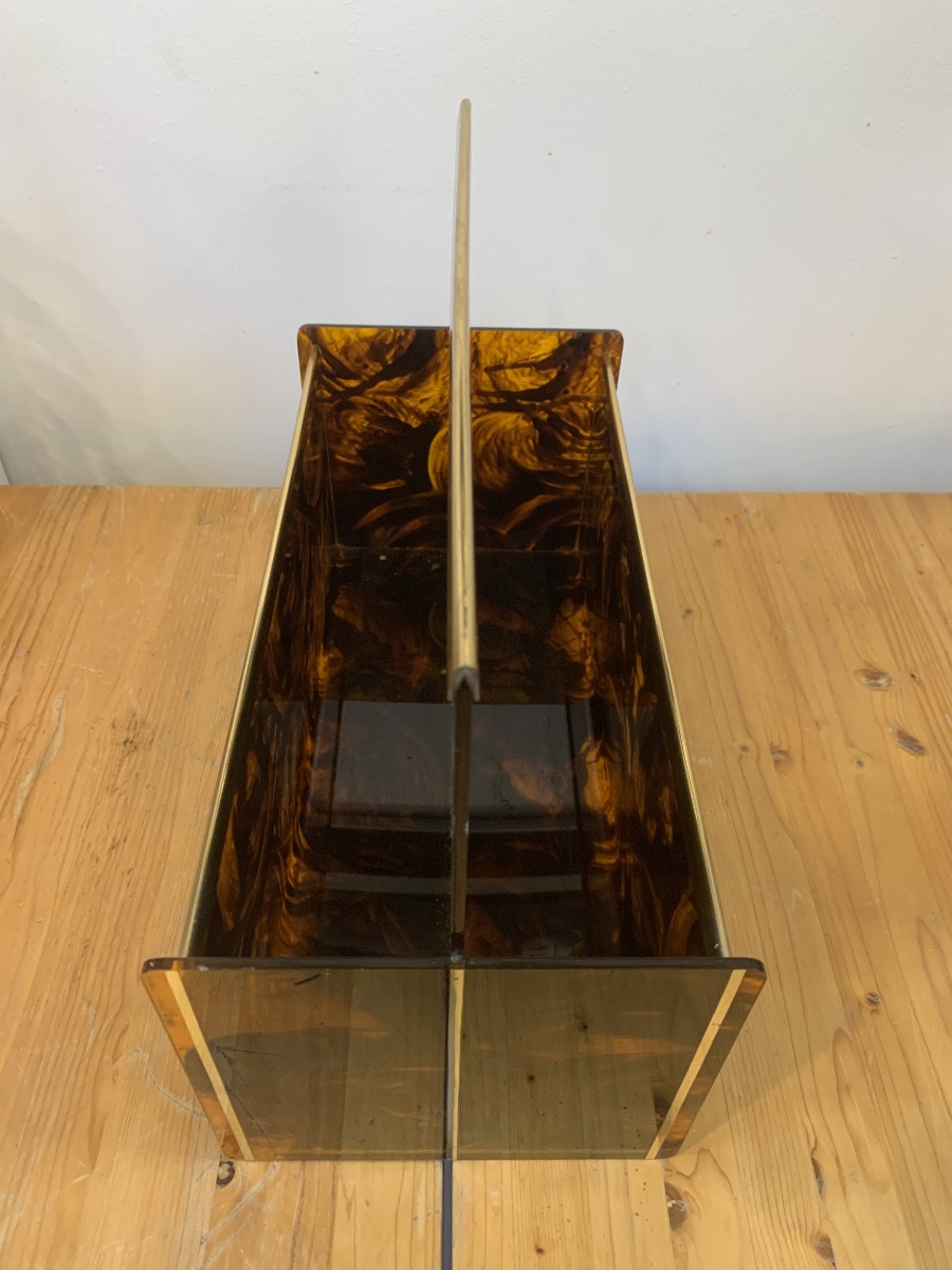 Tortoiseshell-style Plexiglass Magazine Rack, France, 1970s-photo-4