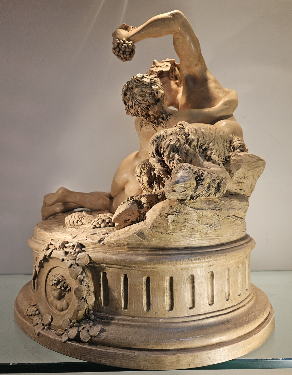 Terracotta Group After Clodion, Pan And The Nymph Syrinx, Period 1900-photo-2