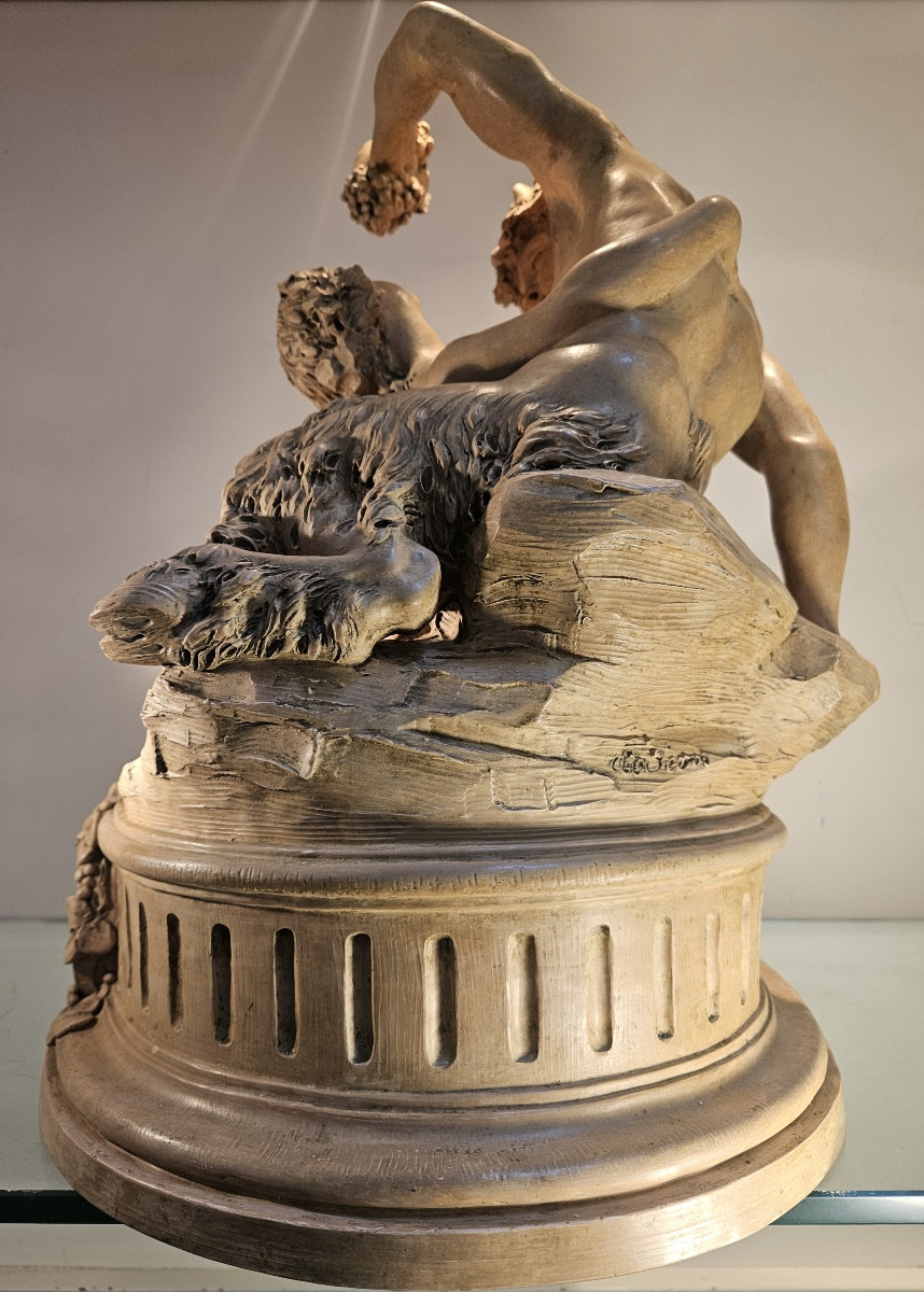 Terracotta Group After Clodion, Pan And The Nymph Syrinx, Period 1900-photo-3