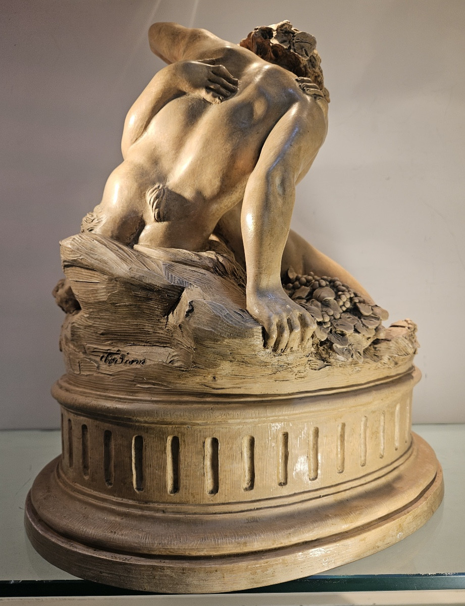 Terracotta Group After Clodion, Pan And The Nymph Syrinx, Period 1900-photo-4