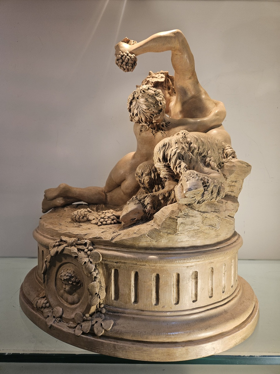 Terracotta Group After Clodion, Pan And The Nymph Syrinx, Period 1900-photo-1