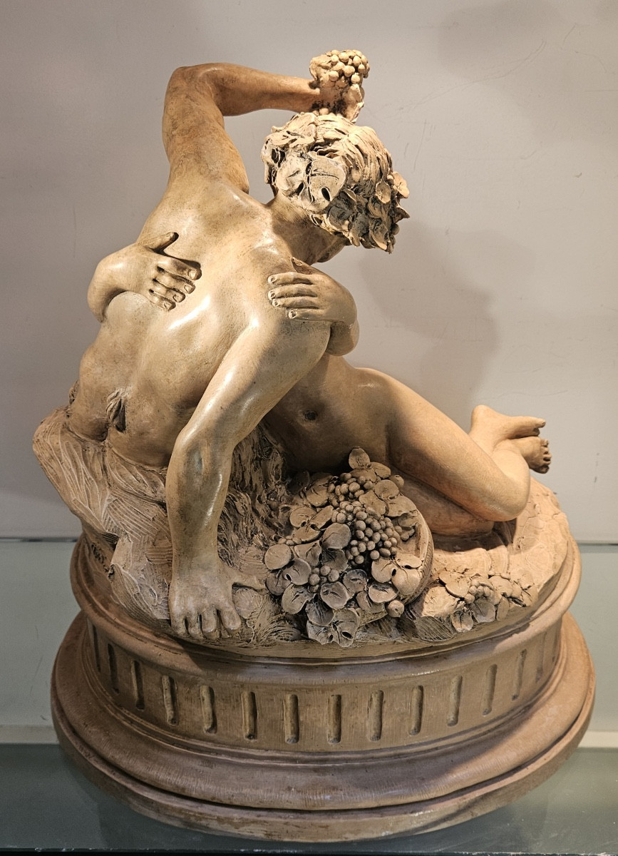 Terracotta Group After Clodion, Pan And The Nymph Syrinx, Period 1900-photo-3