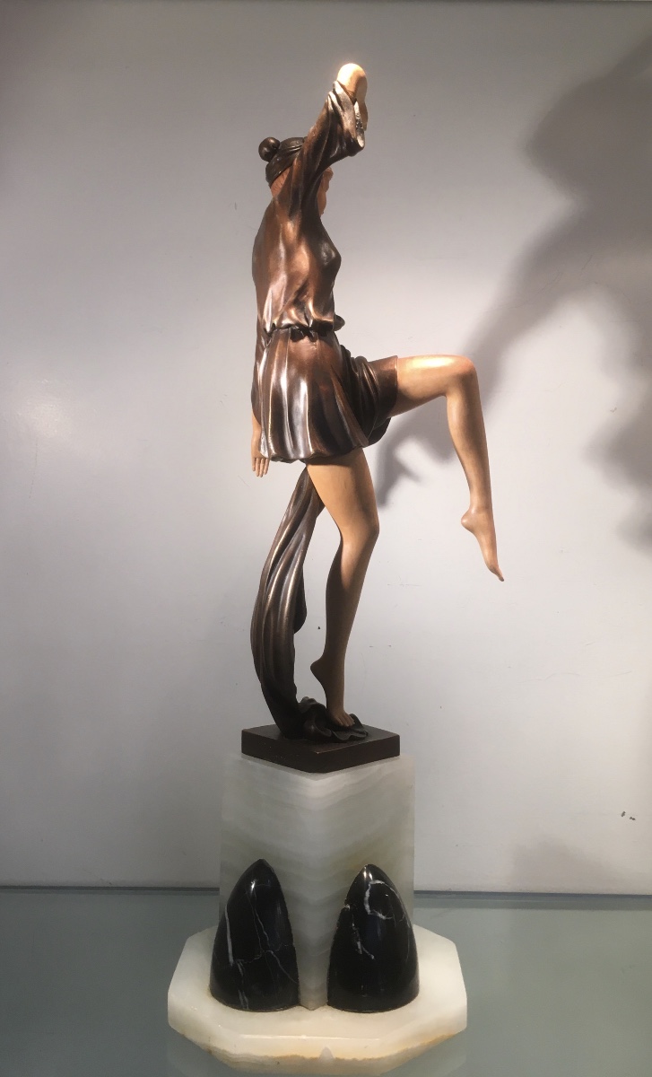 Art Deco Style Sculpture, Antique Copy, Bronze And Wood, 1980s-photo-2