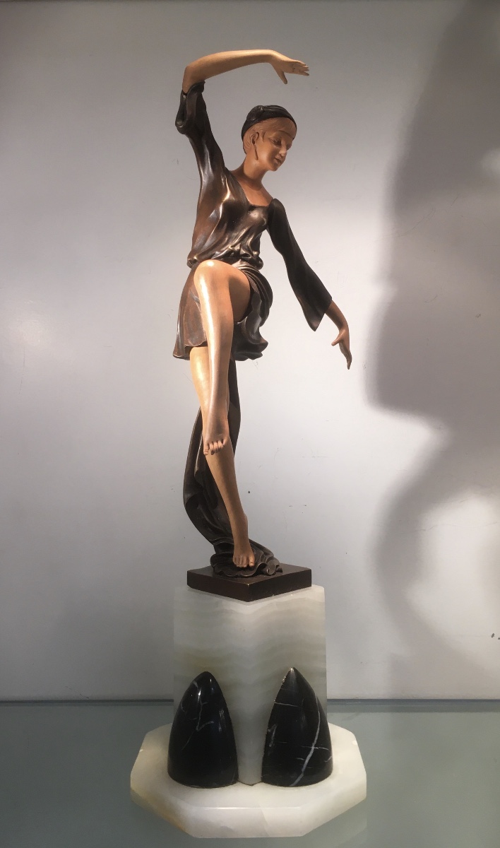Art Deco Style Sculpture, Antique Copy, Bronze And Wood, 1980s-photo-5