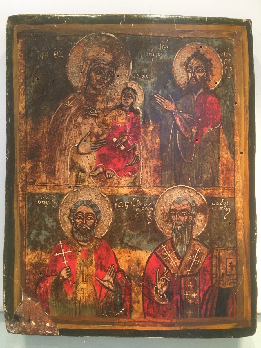 Byzantine Icon, Tempera On Wood, 19th Century