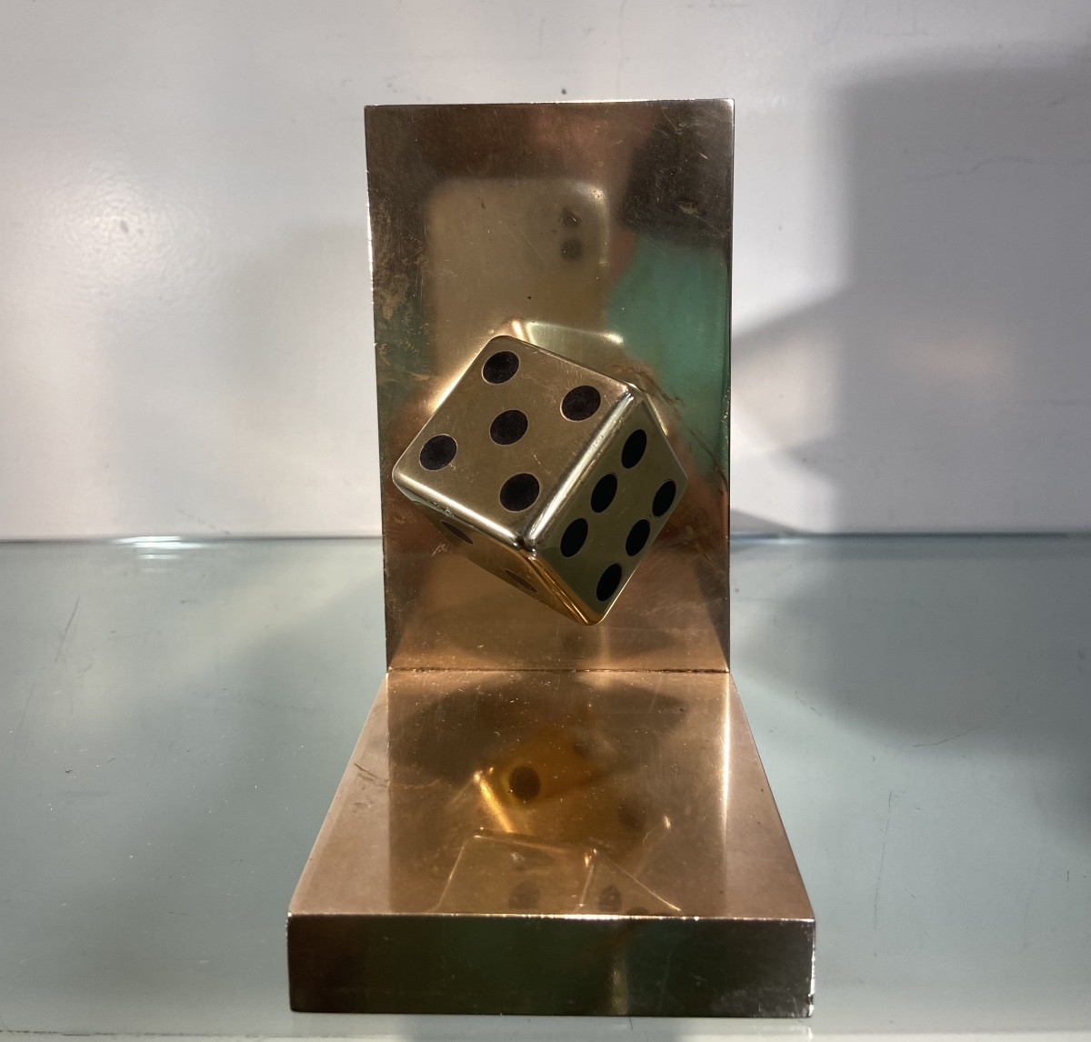 Pair Of Bronze Dice Bookends, 1970s-photo-3
