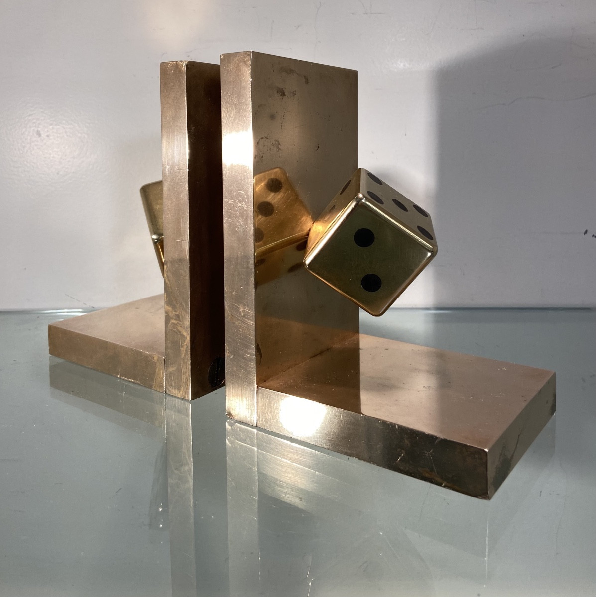 Pair Of Bronze Dice Bookends, 1970s-photo-2
