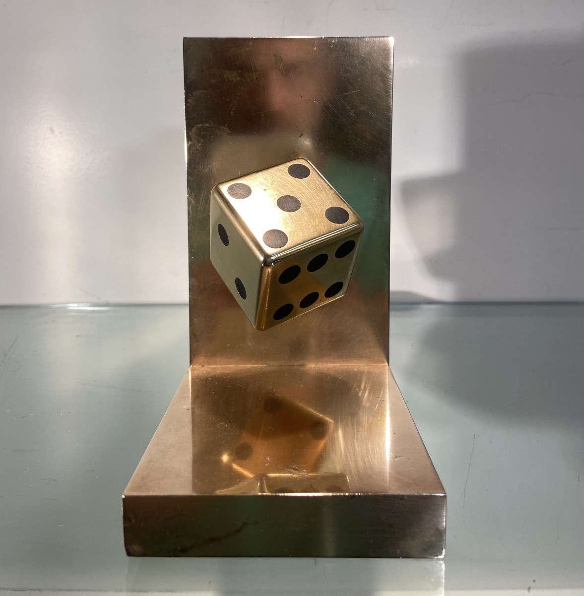 Pair Of Bronze Dice Bookends, 1970s-photo-3