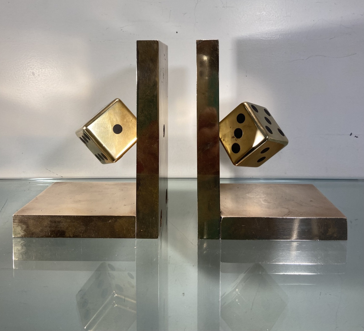 Pair Of Bronze Dice Bookends, 1970s