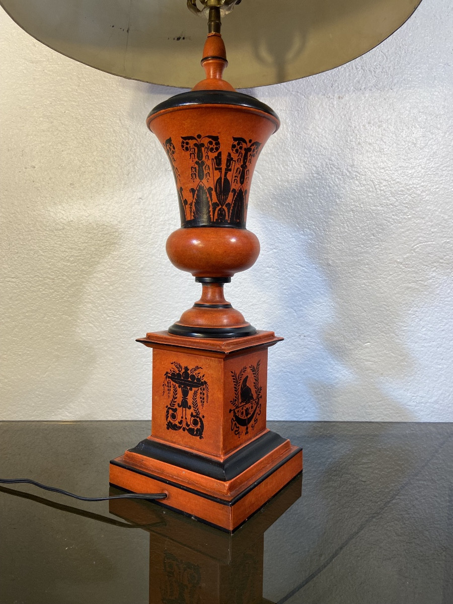 Grande Lampe En Tôle Peinte, Décor A L'Antique, Italie, Années 1970-photo-2