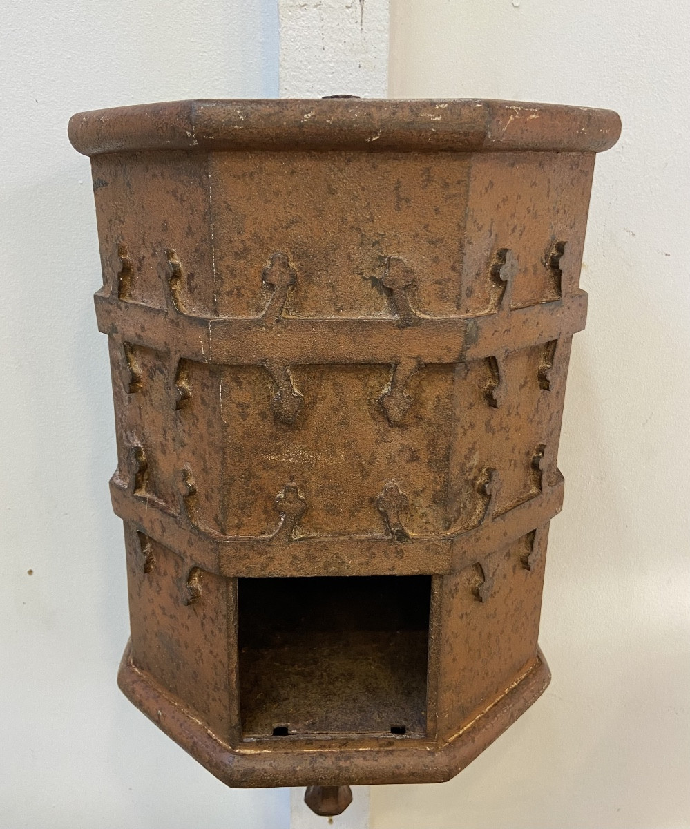 Tronc D'Eglise Néogothique, Fonte De Fer, Epoque XIXe-photo-2