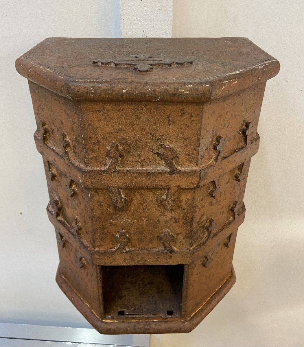 Tronc D'Eglise Néogothique, Fonte De Fer, Epoque XIXe-photo-3