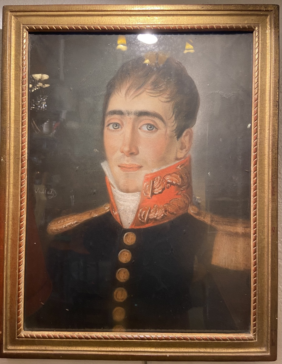 Dessin Au Pastel Portrait D'Un Officier De Marine, Epoque Début XIXe