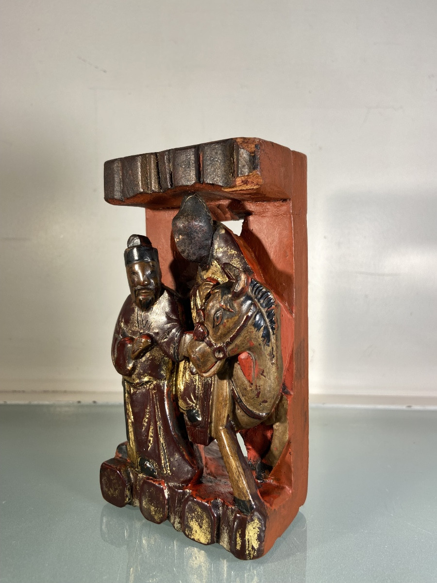 Petit Haut-Relief Chinois En Bois Sculpté, Epoque XIXe-photo-2