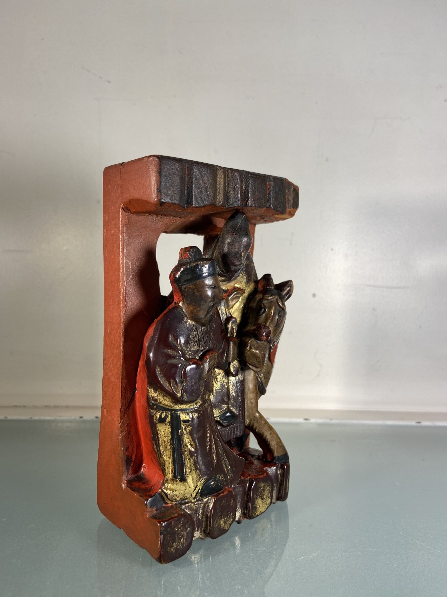 Petit Haut-Relief Chinois En Bois Sculpté, Epoque XIXe-photo-4