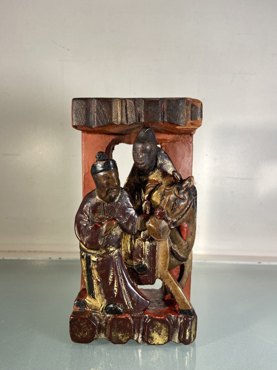 Petit Haut-Relief Chinois En Bois Sculpté, Epoque XIXe
