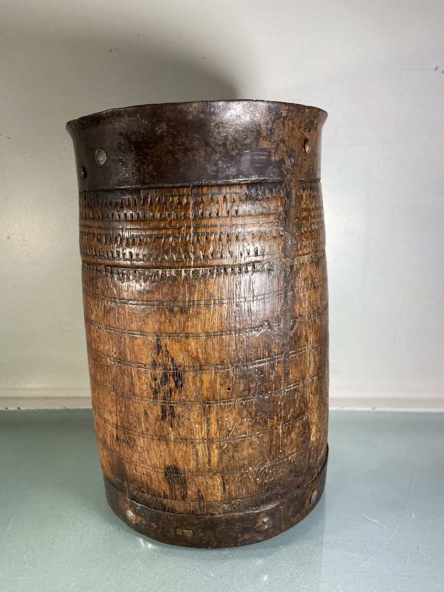 Asian Measuring Pot, Wood And Iron, 19th Century-photo-4