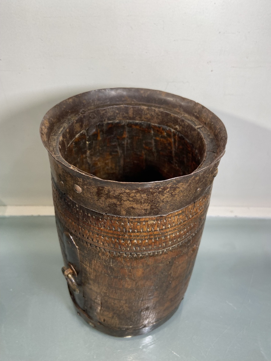Asian Measuring Pot, Wood And Iron, 19th Century-photo-4