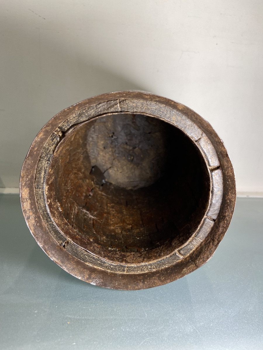 Asian Measuring Pot, Wood And Iron, 19th Century-photo-5