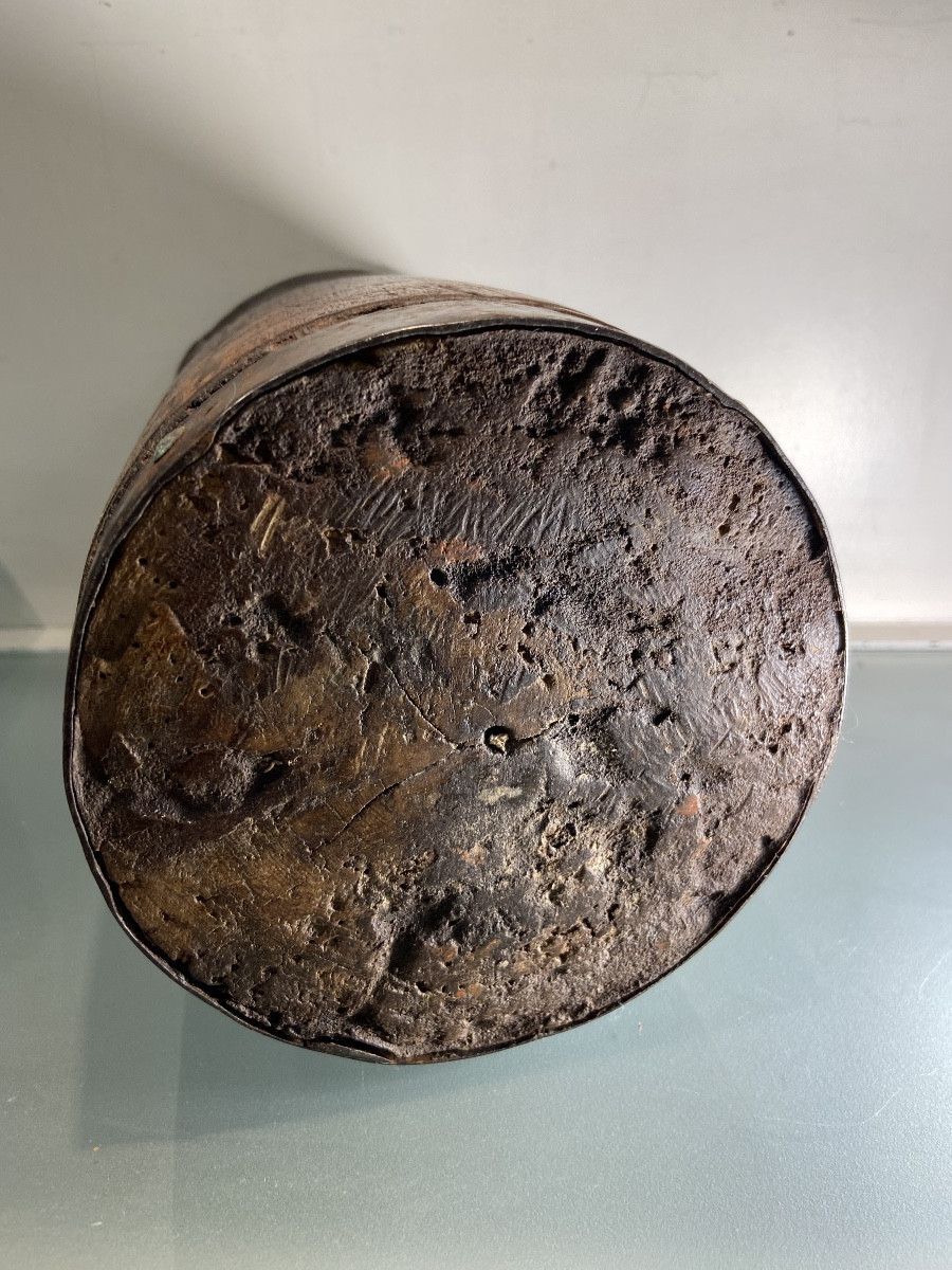 Asian Measuring Pot, Wood And Iron, 19th Century-photo-6