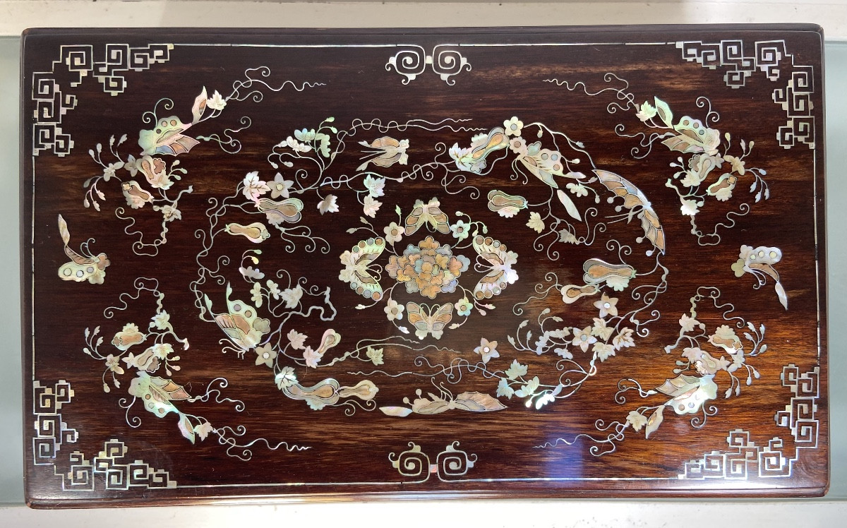 Boîte En Bois De Rose Et Marqueterie De Nacre, Vietnam, Epoque Début XXe-photo-6