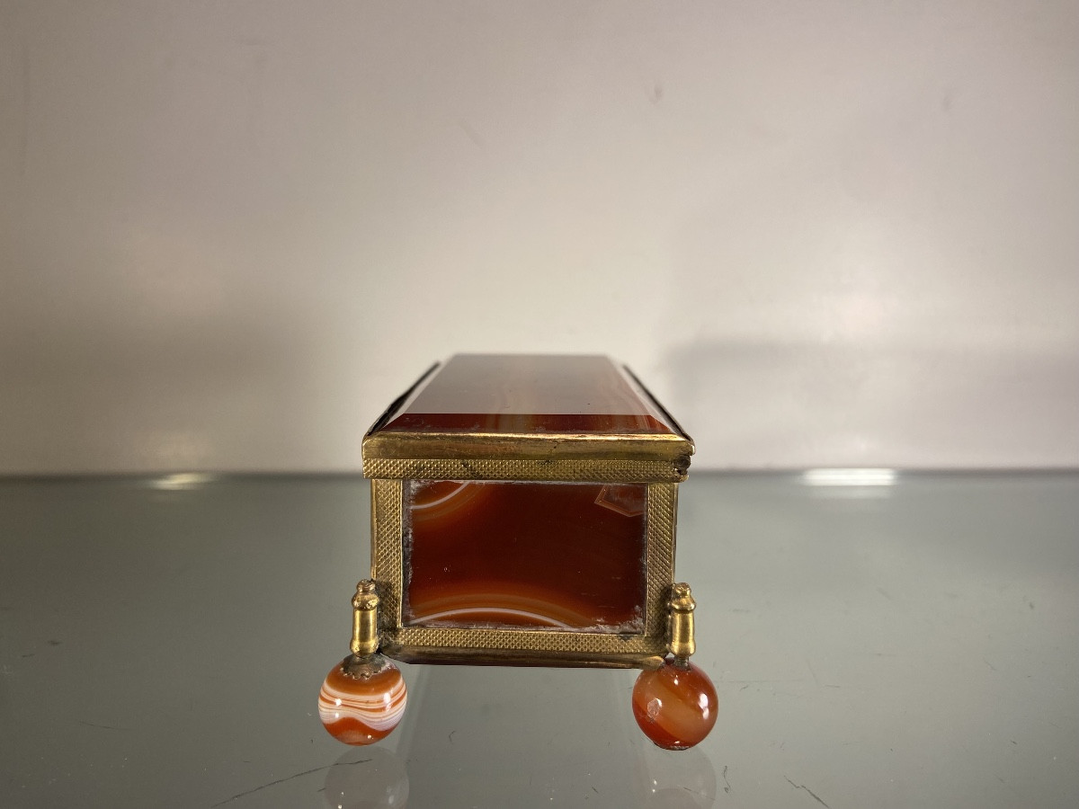 Petite Boîte A Bijoux, Agate Et Laiton, Epoque XIXe-photo-2