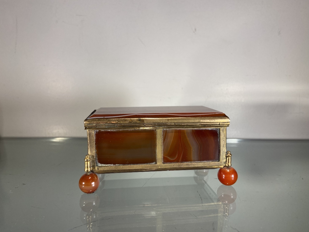 Petite Boîte A Bijoux, Agate Et Laiton, Epoque XIXe-photo-4