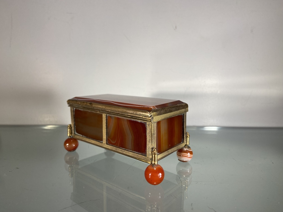 Petite Boîte A Bijoux, Agate Et Laiton, Epoque XIXe-photo-1