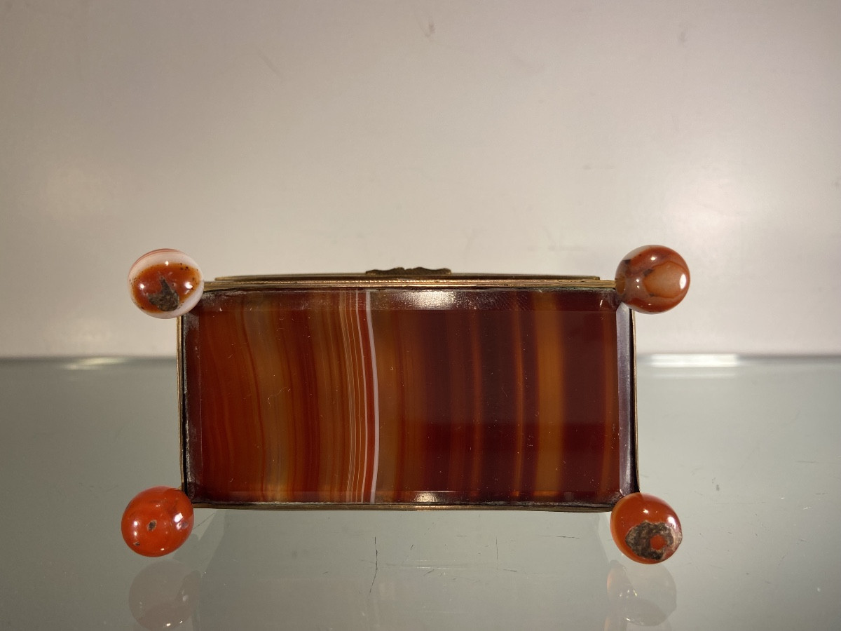 Petite Boîte A Bijoux, Agate Et Laiton, Epoque XIXe-photo-6