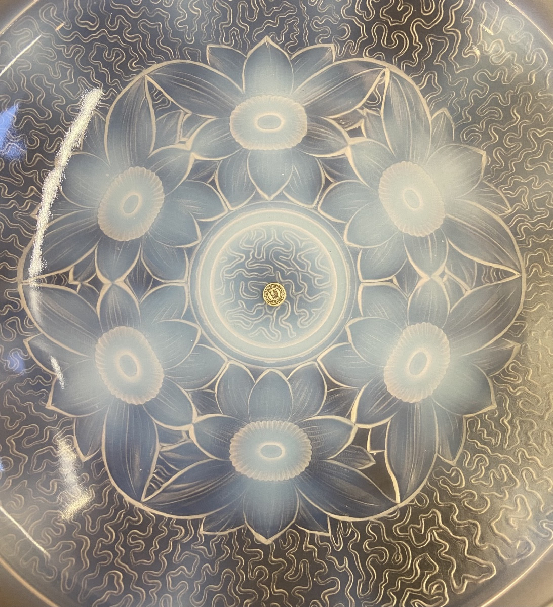 Coupe Art Déco En Verre Opalescent, Choisy-Le-Roi, Années 1930-photo-2