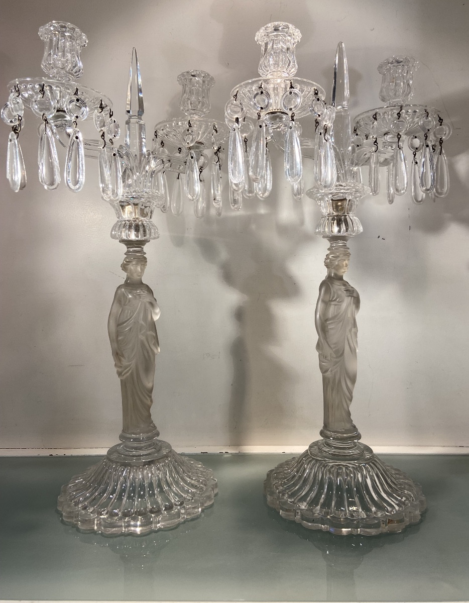 Pair Of Baccarat Crystal Caryatid Candlesticks, Circa 1850-photo-4
