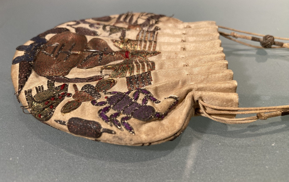 He Bao Purse, Embroidered Silk, China, 19th Century-photo-1
