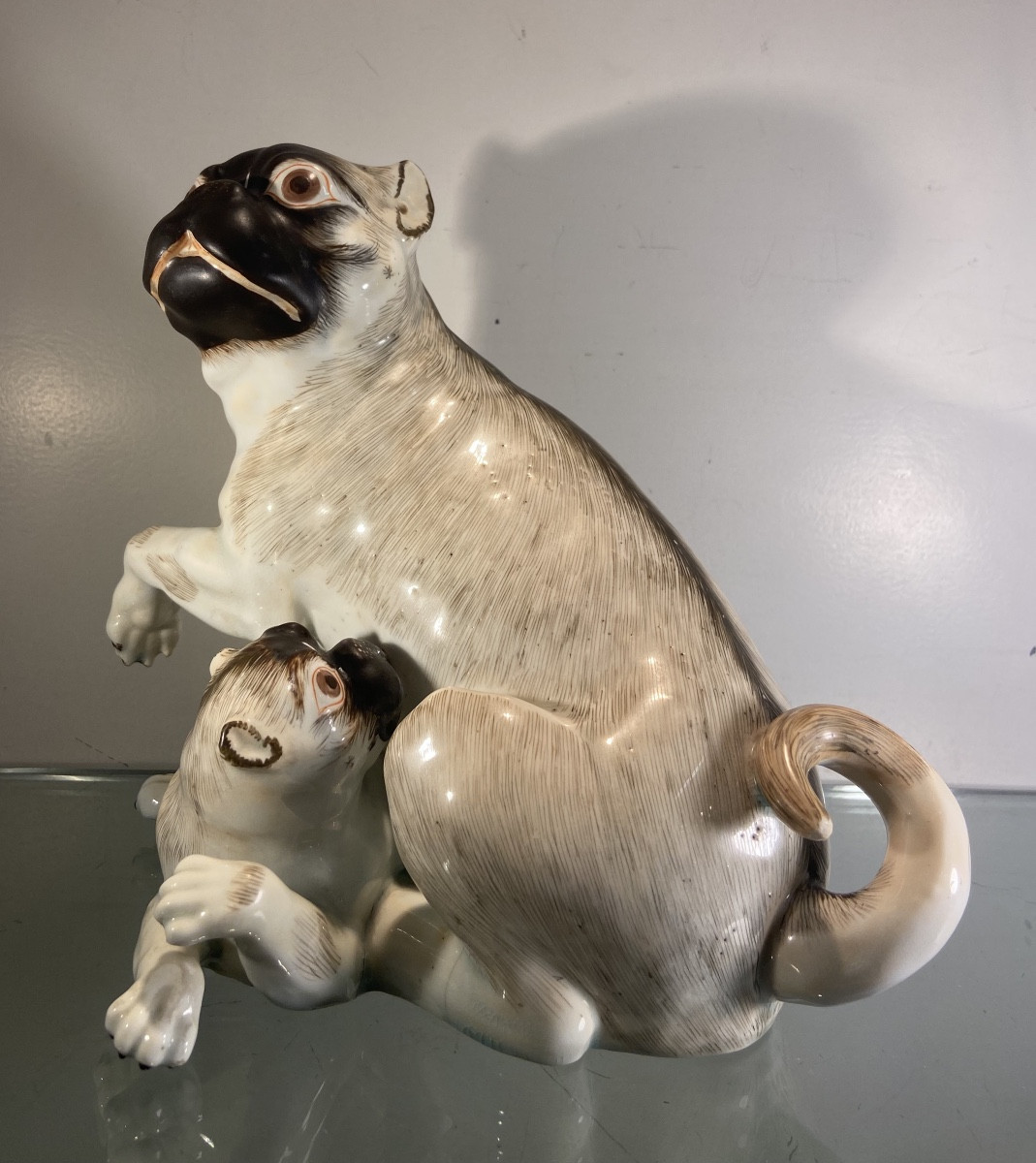 Pug And His Puppy In Saxon Porcelain, 19th Century Or Earlier-photo-2