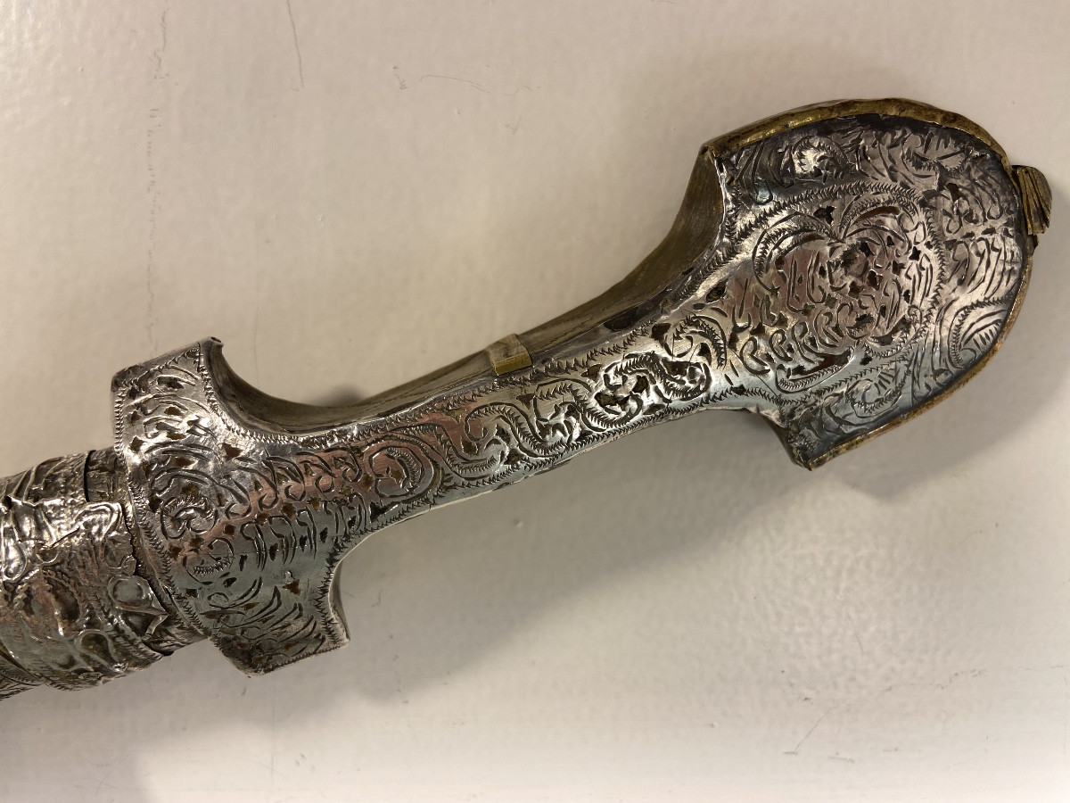 Poignard Khoumiya, Laiton Et Feuille D'argent, Maroc, Epoque XIXe-photo-2