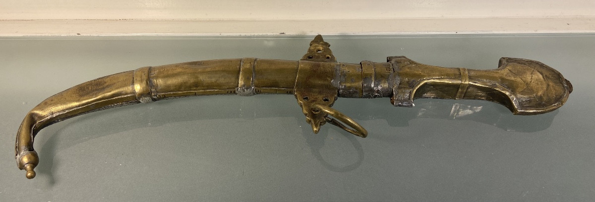 Poignard Khoumiya, Laiton Et Feuille D'argent, Maroc, Epoque XIXe-photo-1