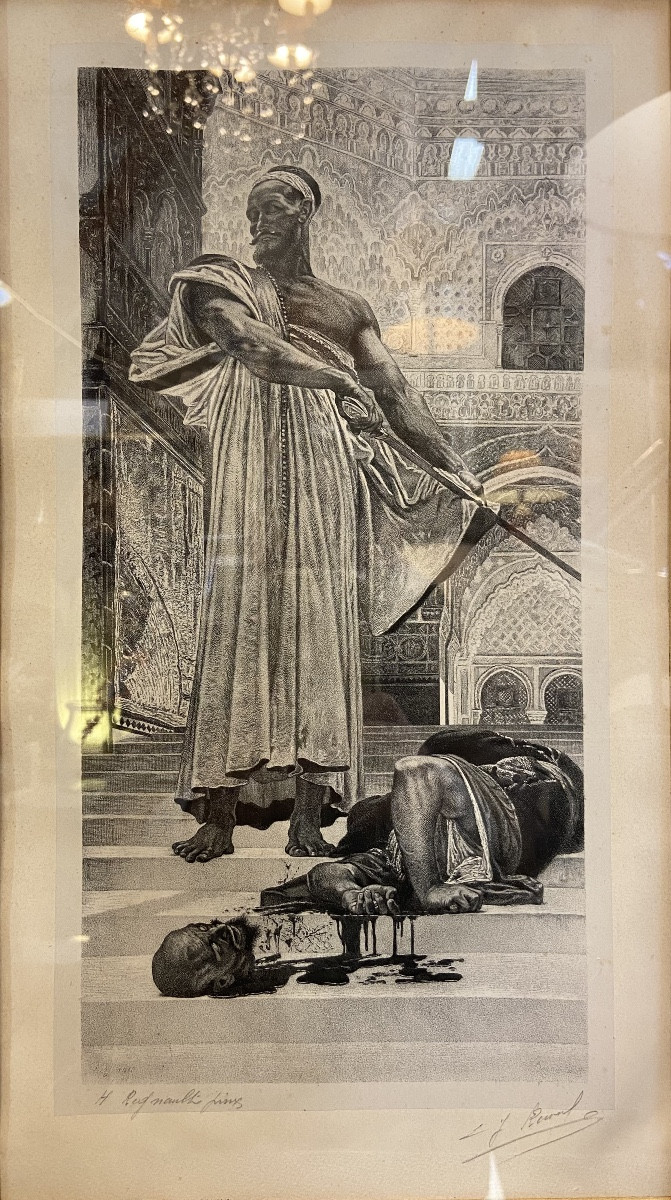 Orientalist Engraving Signed By Henri Regnault, Circa 1870-photo-2