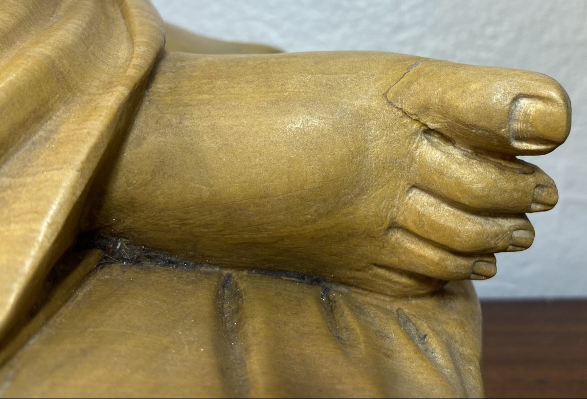 Sculpture A L'enfant Endormi En Marbre Jaune, Epoque 1900 ou Antérieure -photo-5