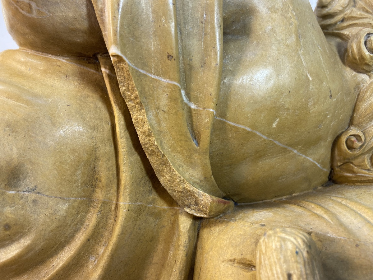 Sculpture A L'enfant Endormi En Marbre Jaune, Epoque 1900 ou Antérieure -photo-6