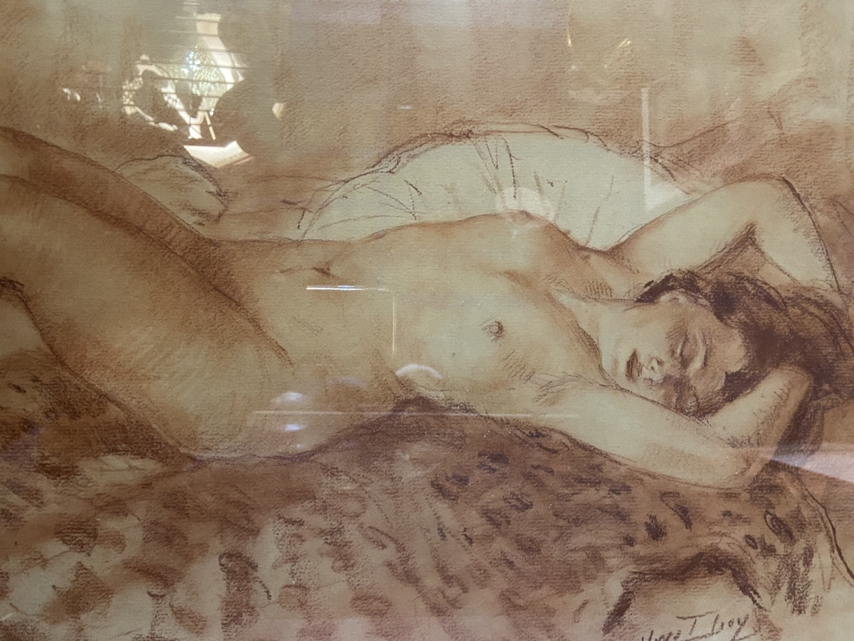 Nude Drawing Of A Woman In Sanguine By Yves Thoy, 1930s/40s-photo-2