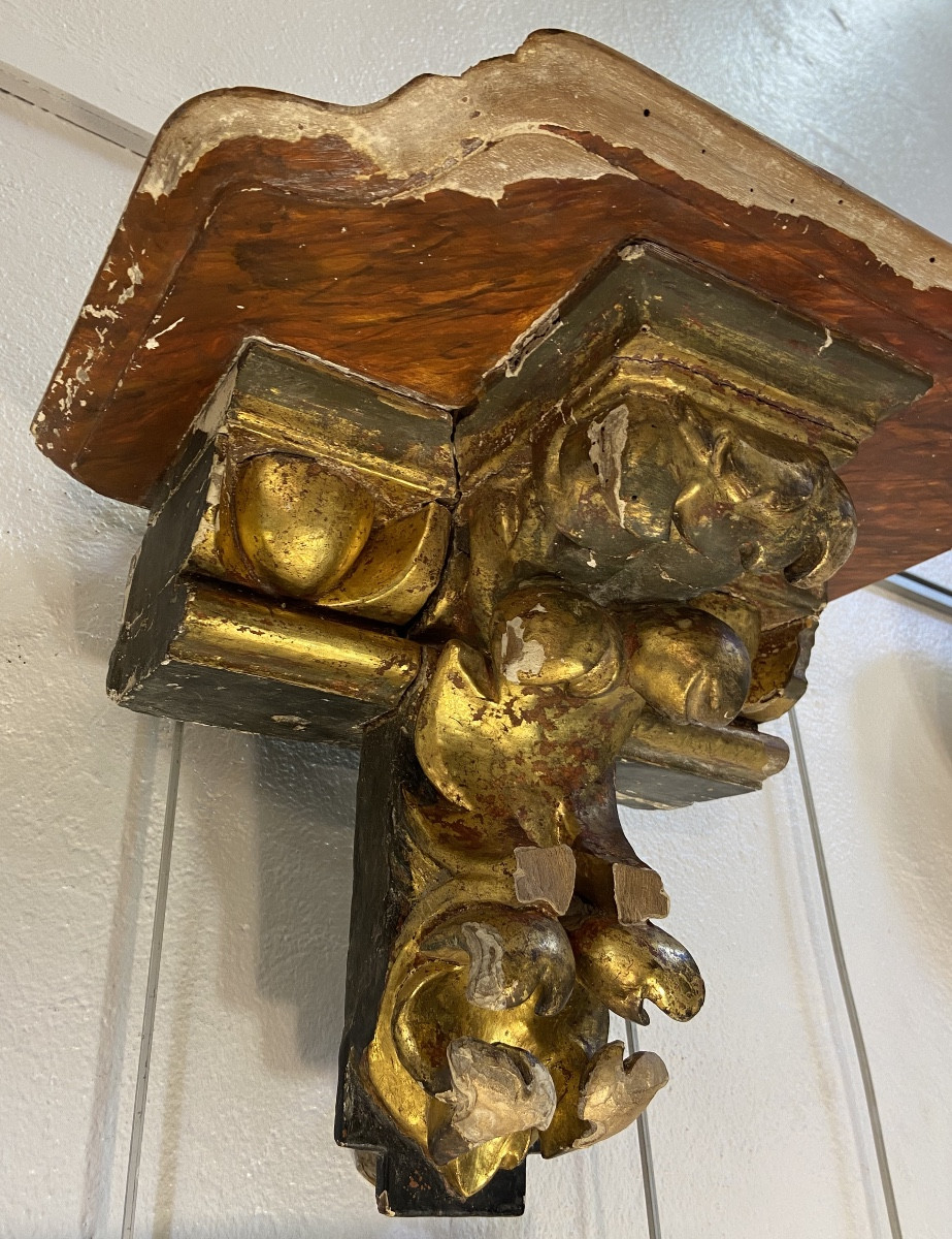 Gilded Wood Church Wall Bracket, 19th Century-photo-2