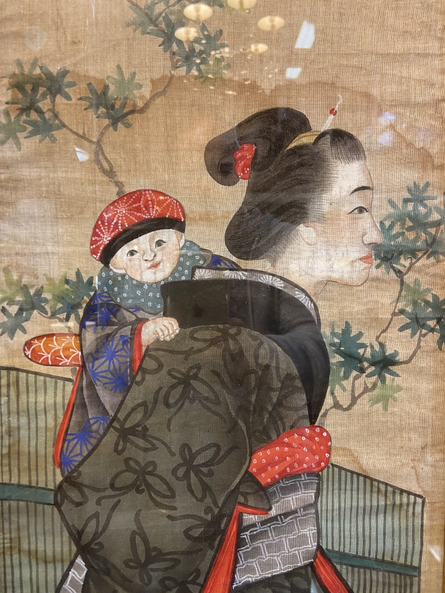 Three Japanese Silk Paintings, Late 19th/early 20th Century-photo-2