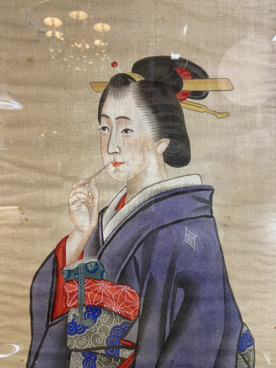 Three Japanese Silk Paintings, Late 19th/early 20th Century-photo-4